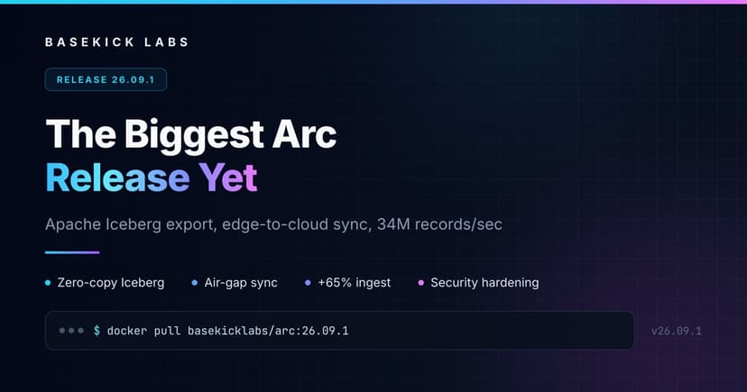 Arc 26.09.1: Iceberg Export, Edge Sync, 34M Records/Sec