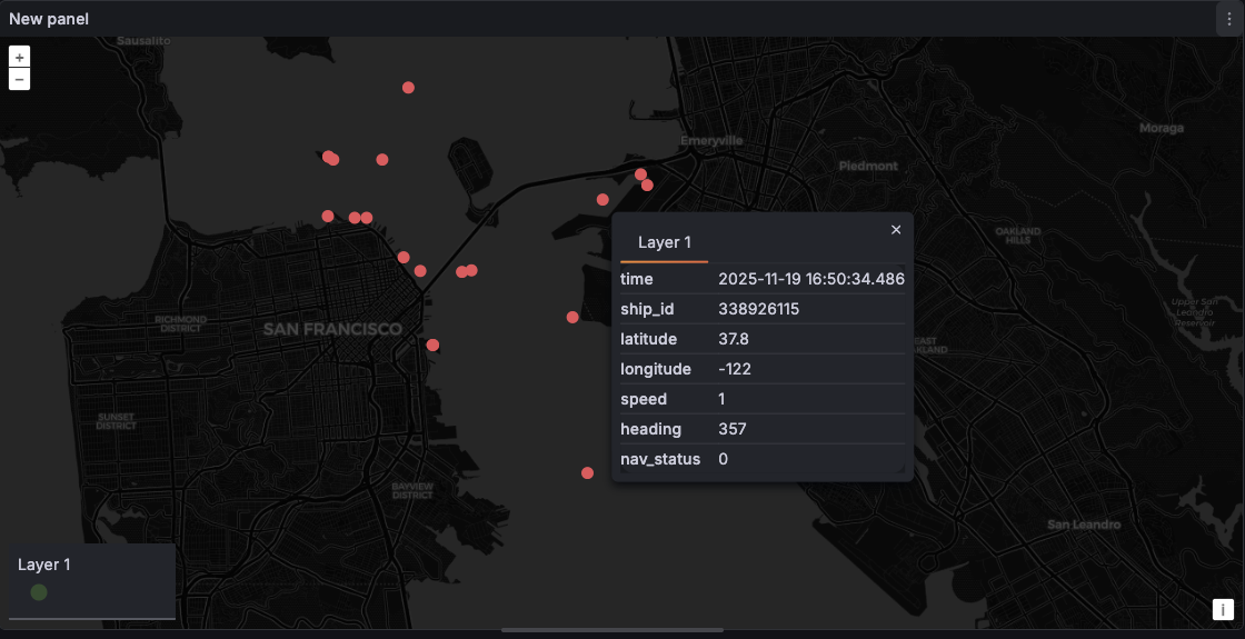 Vessel tracking map showing ships in San Francisco Bay