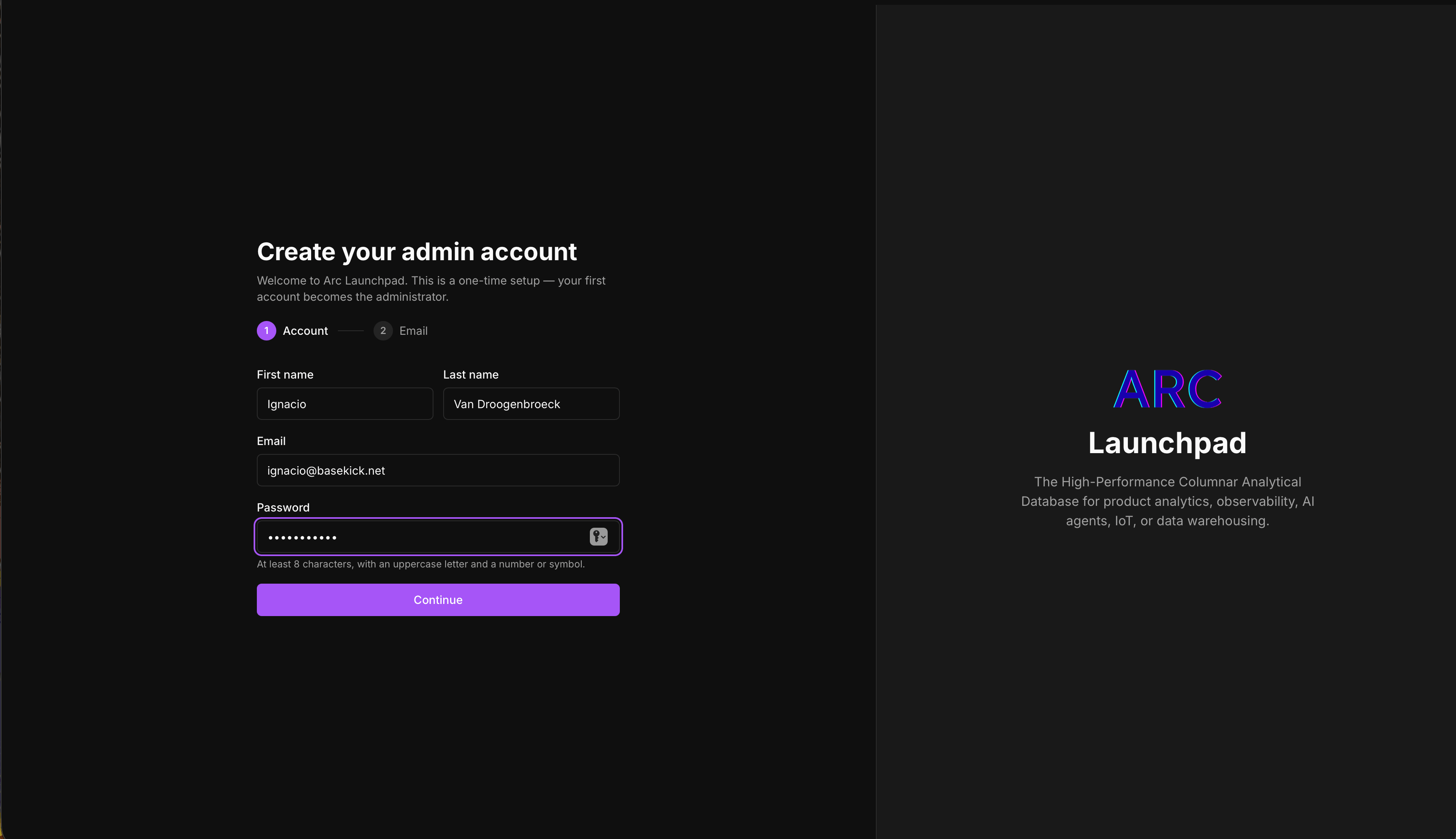 Creating first Admin user