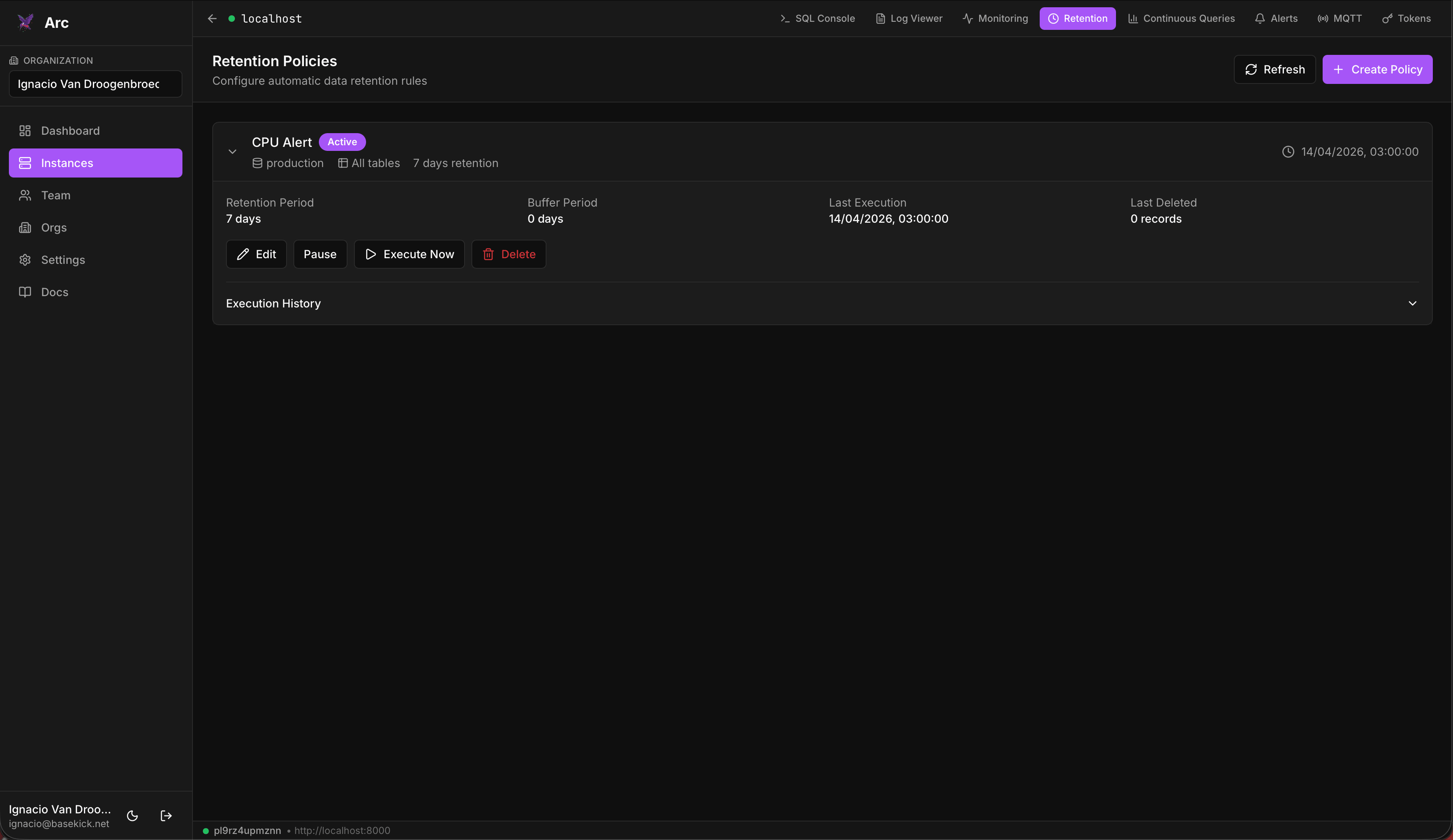 Launchpad retention policies with dry-run results