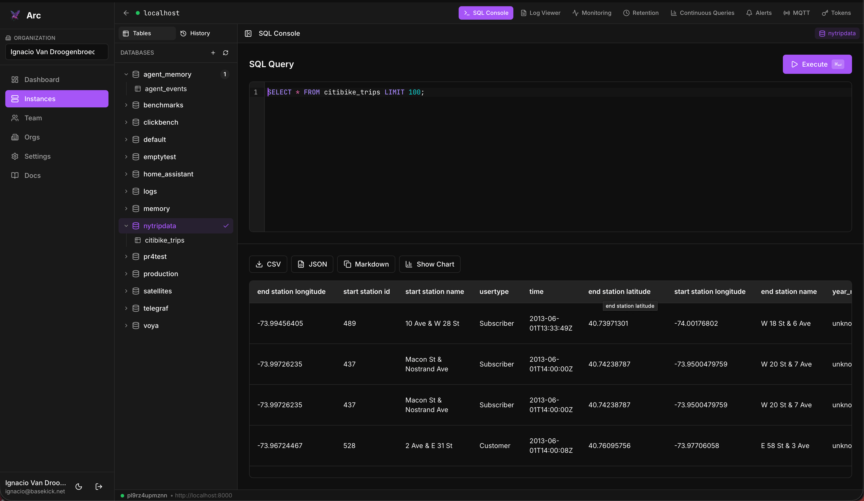 Launchpad SQL console with schema explorer